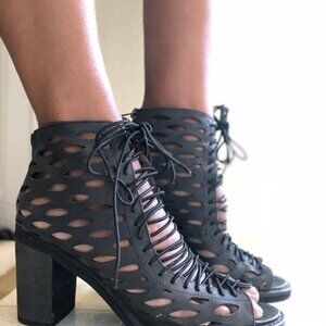 Jeffrey Campbell Shoes Womens Size 6.5 Boots Ibiza Black Laser Cut Leather